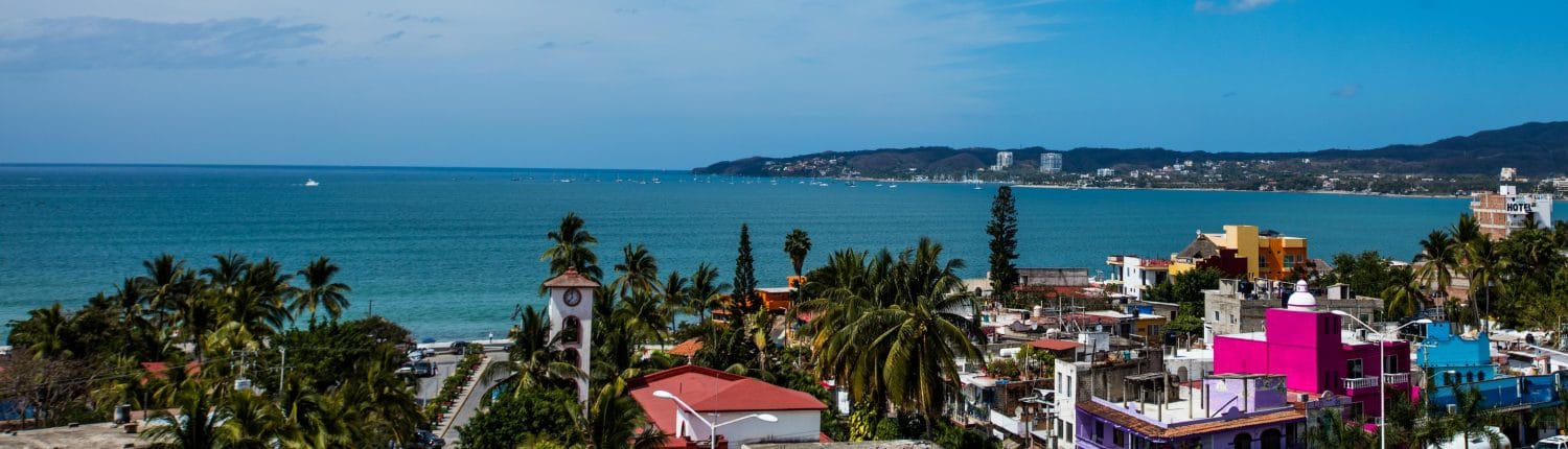 View of Pacific Ocean from the town of Bucerias in Riviera Nayarit Mexico