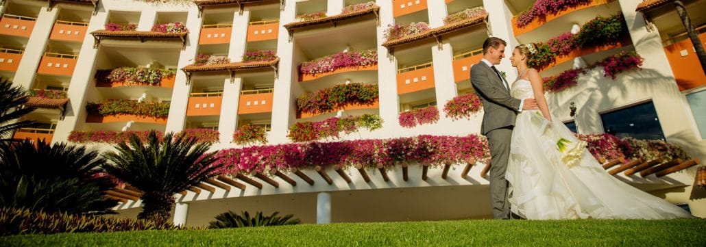 Getting Married in Riviera Nayarit Mexico - newly married couple on Hotel lawn
