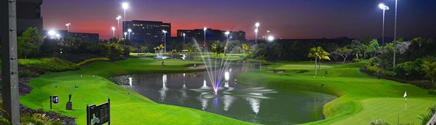 Pond fountain at night - Vidanta Golf Course in Nuevo Vallarta Riviera Nayarit MX